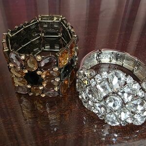 2 Stretchy Bracelets - 1 Crystal Rhinestone and 1 Orange and Black